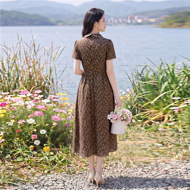 全棉碎花连衣裙夏季新款收腰显瘦田园风优雅裙子,女装连衣裙,水衣源