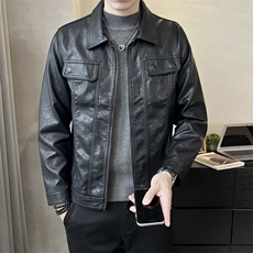 秋季短款皮衣翻领外套男韩版修身机车皮夹克P5582-P145，男装夹克，电商A237