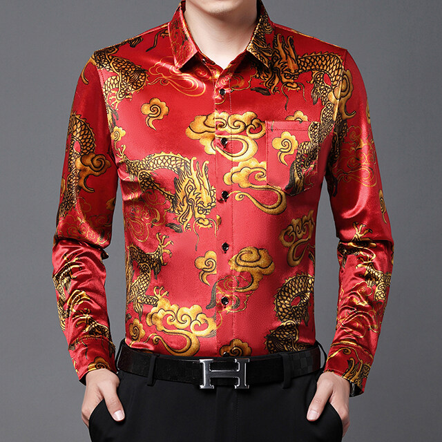 男士长袖金丝绒衬衫真口袋花衬衫衣春秋中年宽松弹力,男装衬衫,钱塘6003（原4033）