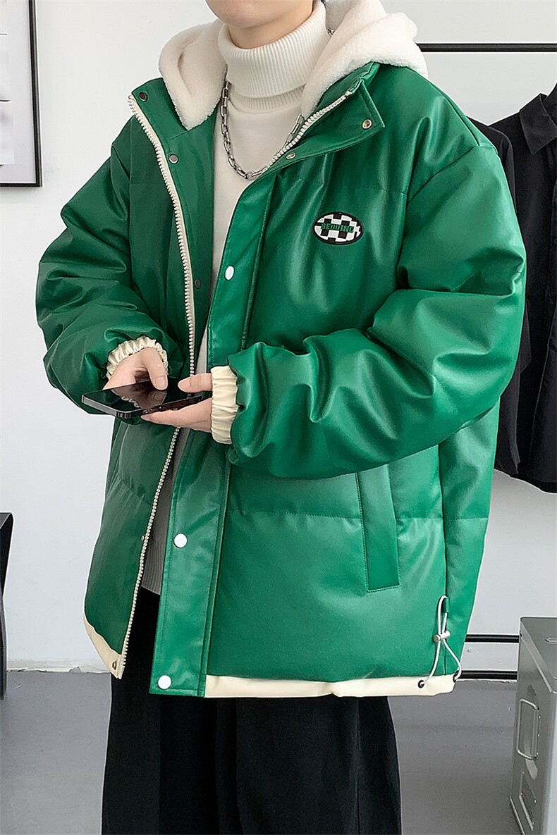 冬季学生潮假两件PU皮棉衣外套加绒休闲棉服男士8132-P145控价188,男装棉衣,电商A441-1