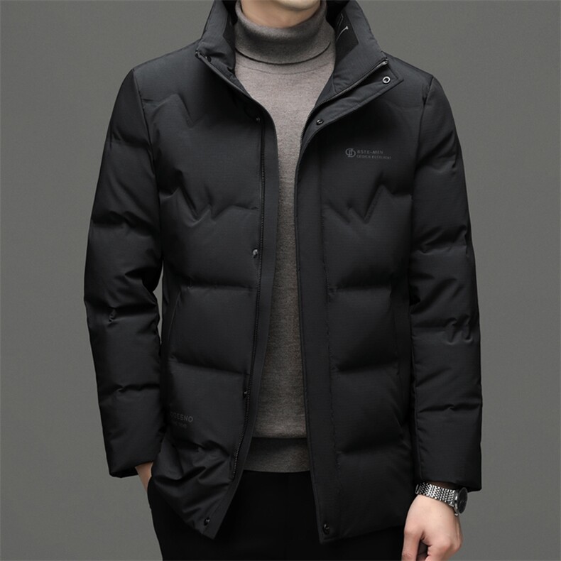 冬季新款男士立领御寒羽绒服2022中年休闲男装加厚保暖白鸭绒外套图片