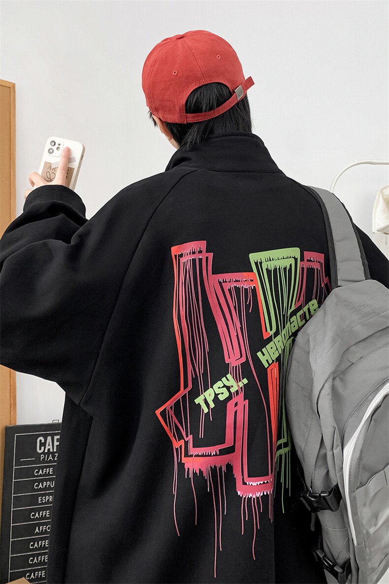 Y9903P48港风外景秋季立领开衫卫衣新款百搭休闲宽松学生潮流,男装卫衣,电商A026-1