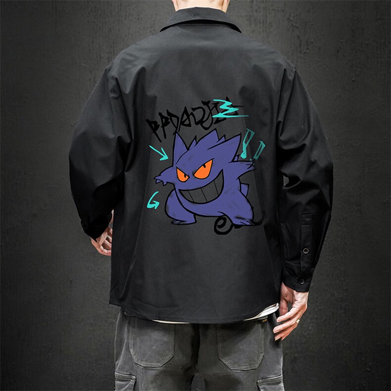 2021秋新日系大码马切达男潮恶魔印花宽松长袖衬衫C3203-P35,男装衬衫,电商A001