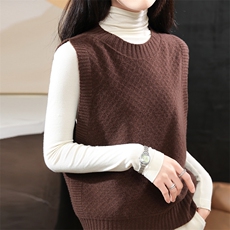 时尚百搭女士七针一线马甲纯色羊毛显瘦修身优雅气质，女装马甲，暮绒羊羊绒