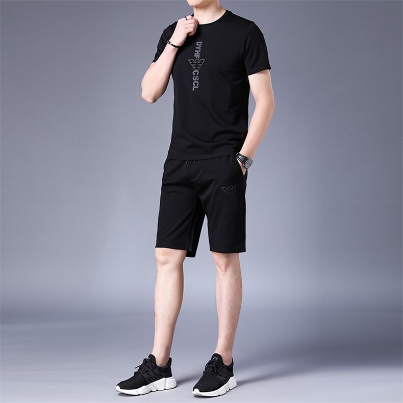 男士夏季套装冰丝速干爸爸夏装运动三件套中老年T恤短袖休闲时尚,男装休闲套装,电商B212（原钱塘6029）