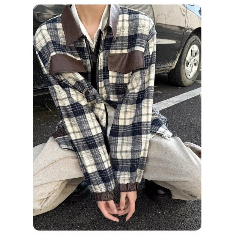 2024冬季新款棉衣男格子拼接刺绣男女同款保暖宽松棉服外套,男装夹克,星座506A