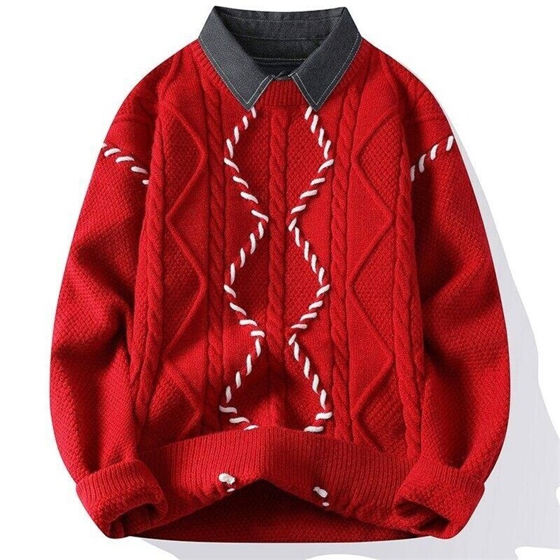 84576-特P70秋冬新款休闲毛衣男针织打底衫假两件衬衫领外套，男装针织衫/毛衣，电商D310B