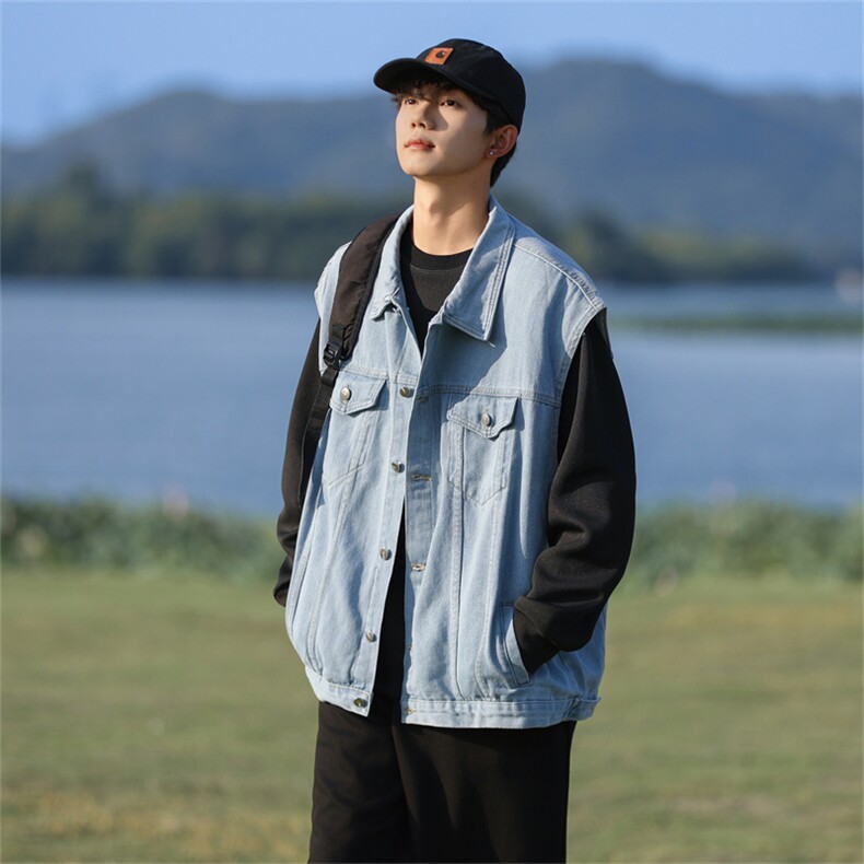 牛仔马甲男2024年秋季新款宽松无袖坎肩夹克工装外套MJ111-P50,男装夹克,星座1103-3