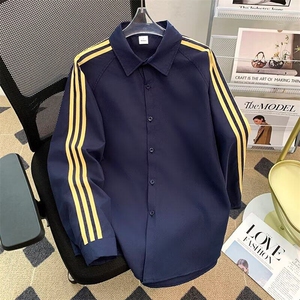 2025美式三条杠长袖衬衫女男款春夏宽松休闲衬衣外套CY1097-P34图片