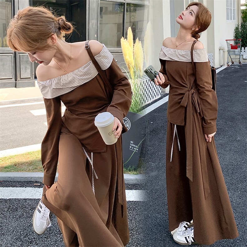 韩版显瘦长袖上衣半身裙两件套女2025春秋季新款百搭收腰气质套装,女装套装/套裙,纯色衣恋