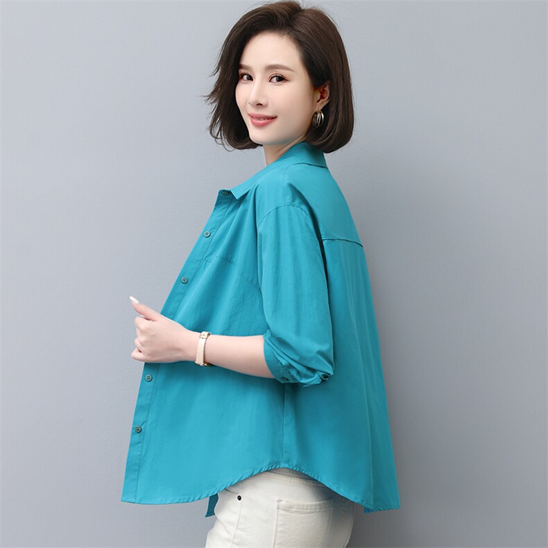 休闲纯棉衬衫女长袖薄款2025春秋新款中年妈妈宽松大码减龄衬衣潮,女装大码女装,曼沙奕珂