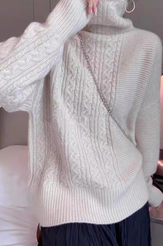 高领毛衣女洋气羊毛衫秋冬季宽松纯色简约堆堆领打底衫,女装羊毛衫,恩泰羊绒