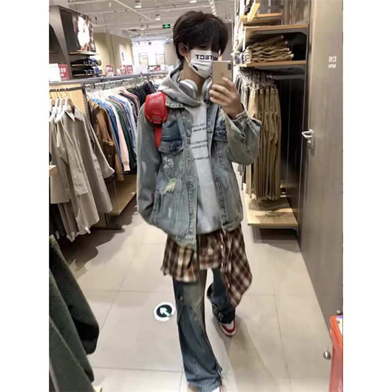 高质量破洞泼墨复古牛仔外套JK0138-P65,男装夹克,星座313A(原308A-2)