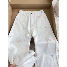 AK2279-P50刺绣卡通牛仔裤夏季美式直筒可爱kitty阔腿裤，男装牛仔裤，星座617A-2