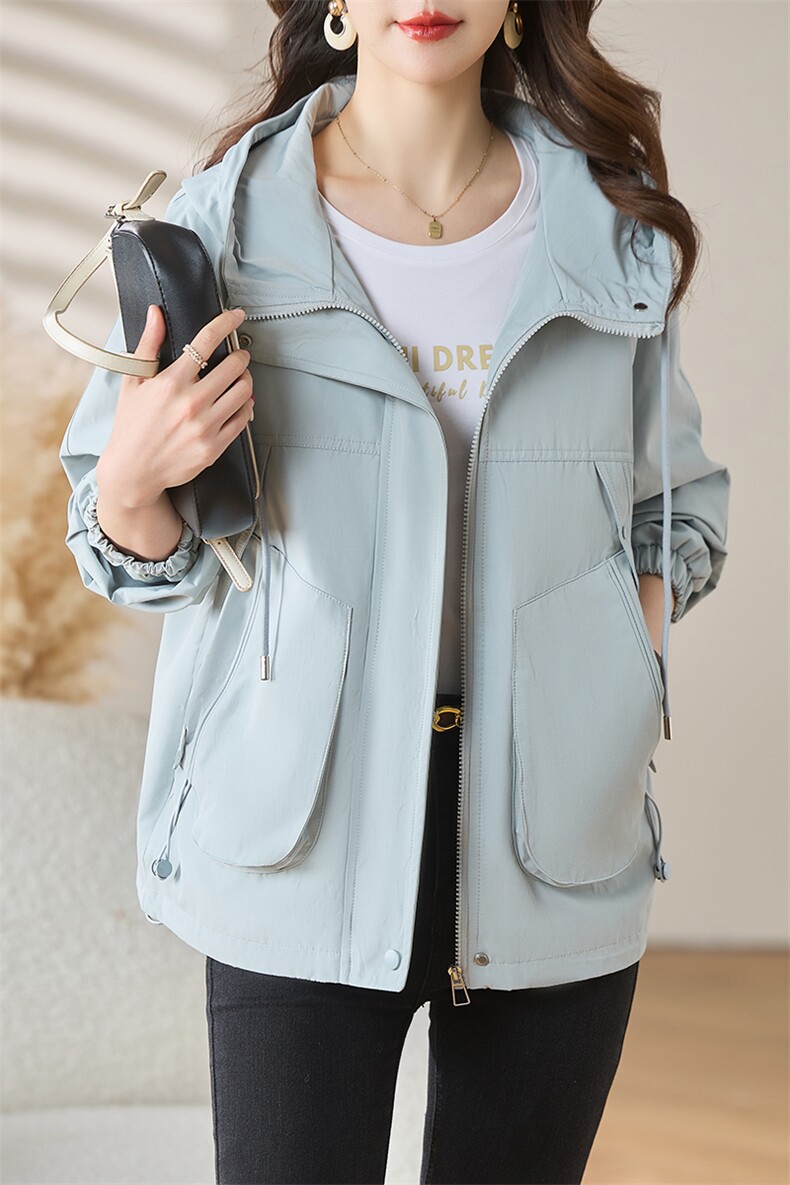 时尚休闲连帽短款风衣外套女2025春秋新款百搭显瘦派克服夹克上衣,女装风衣,慕咨