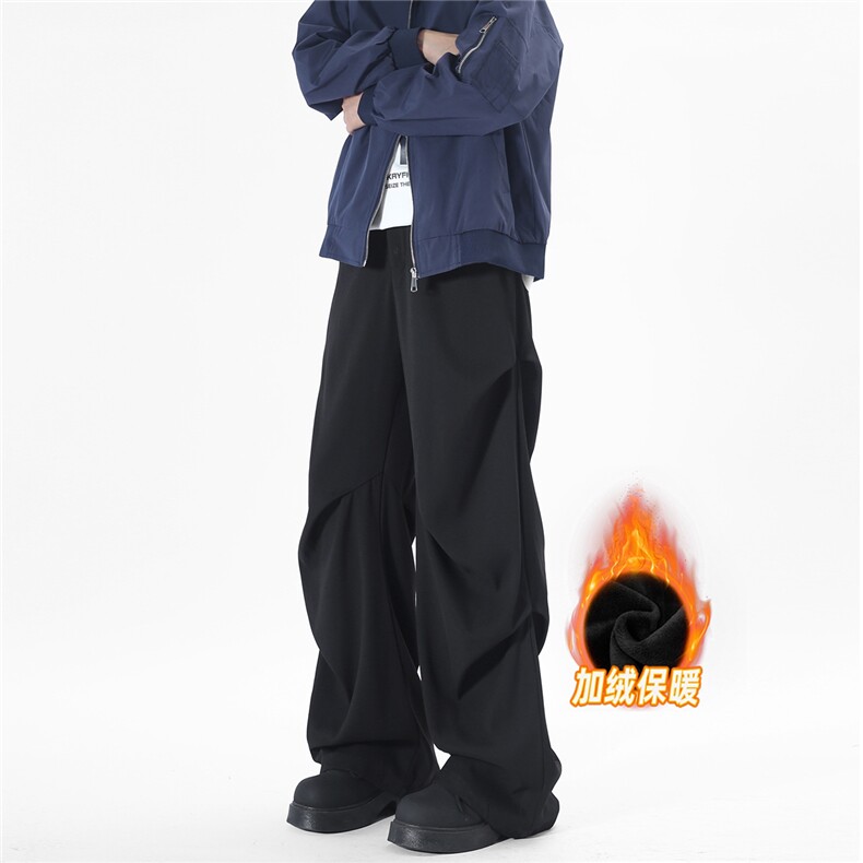 加绒加厚褶皱阔腿西裤微喇休闲裤 A429-YK168特P45加绒55现货1W件图片