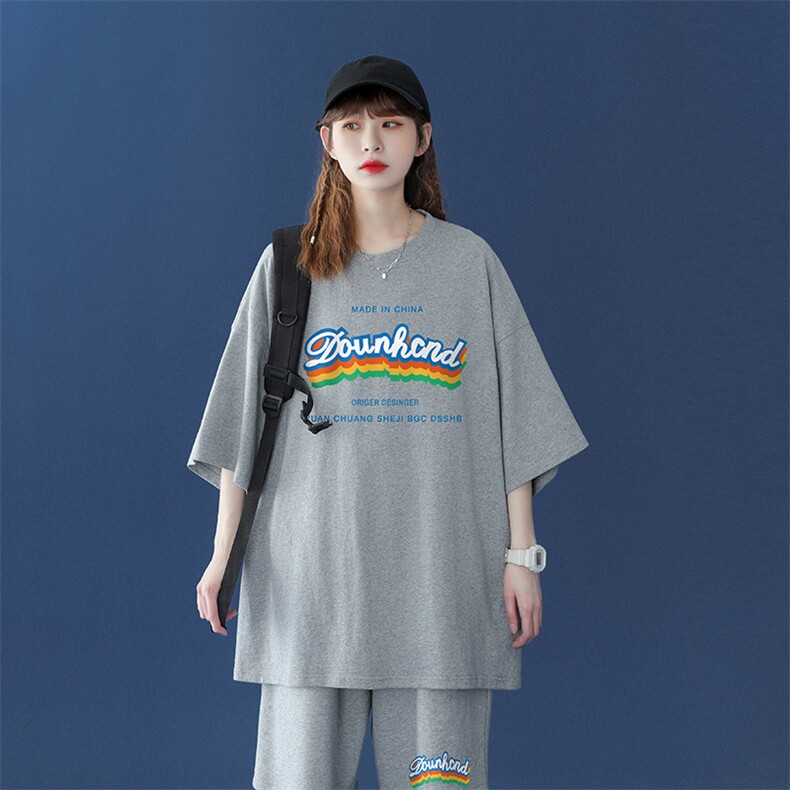 中性23夏季时尚潮流百搭字母印花圆领短袖T恤套装TZ12P50控68,男装T恤,A247A