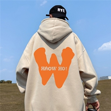 ！秋季重磅宽松大码港风黄W印花连帽卫衣LW115-特p35，男装卫衣，星座508（原C305）