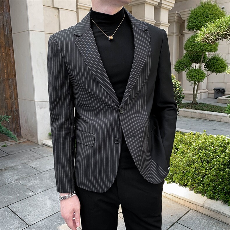 秋冬店主休闲礼服西装单西男士修身拼条西服A236-XZ2309-P100,男装西服套装,电商A236