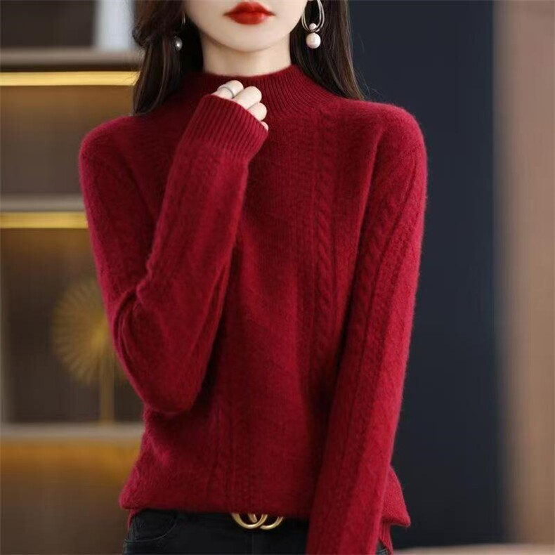 2025年秋季时尚百搭通勤简约休闲麻花半高，女装针织衫/毛衣，众美斯特