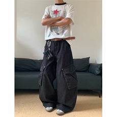 美式复古高街纯色多口袋工装裤直筒休闲裤显高裤长裤男，男装牛仔裤，四季星座505