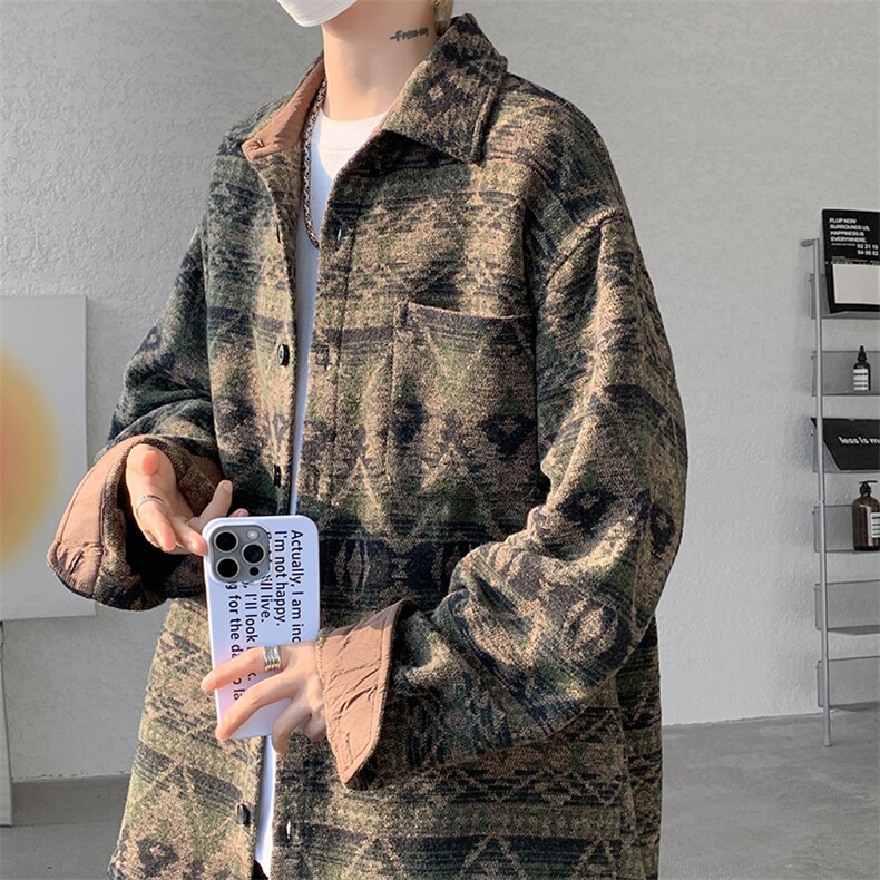 8XL-M复古大码民族风衬衫男款秋冬季加厚粗呢藏式外套CS29001P68图片