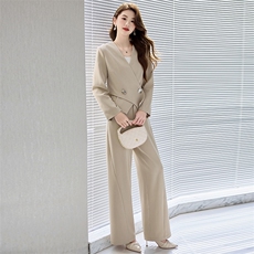 欧洲站时尚西装套装女2025春秋新款时髦洋气减龄阔腿裤职业两件套，女装套装/套裙，火爆靓佳人
