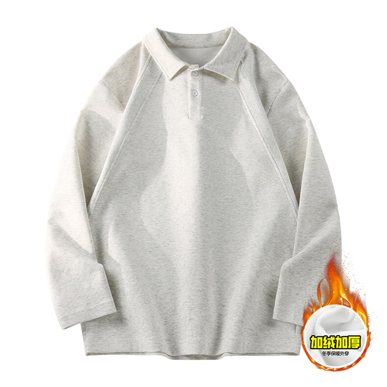 抖音得物高品质美式高街重磅曼巴棉结构螺纹拼接翻领卫衣长袖T恤，男装T恤，电商A486