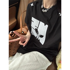 美式复古字母印花短袖T恤男女夏季宽松休闲百搭圆领半袖上衣TX103，男装T恤，星座208-5