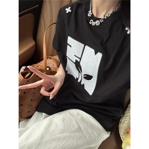 美式复古字母印花短袖T恤男女夏季宽松休闲百搭圆领半袖上衣TX103图片