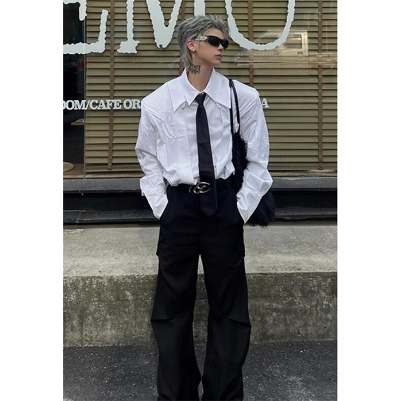 WE1596-P46纯色春秋款衬衫小众男女高级感外套韩系百搭翻领长袖，男装衬衫，电商B323A