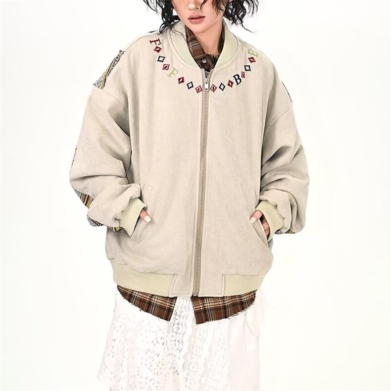 街头复古嘻哈贴布拼接棒球服男潮牌宽松情侣休闲百搭夹克,男装夹克,星座218-1（原230）