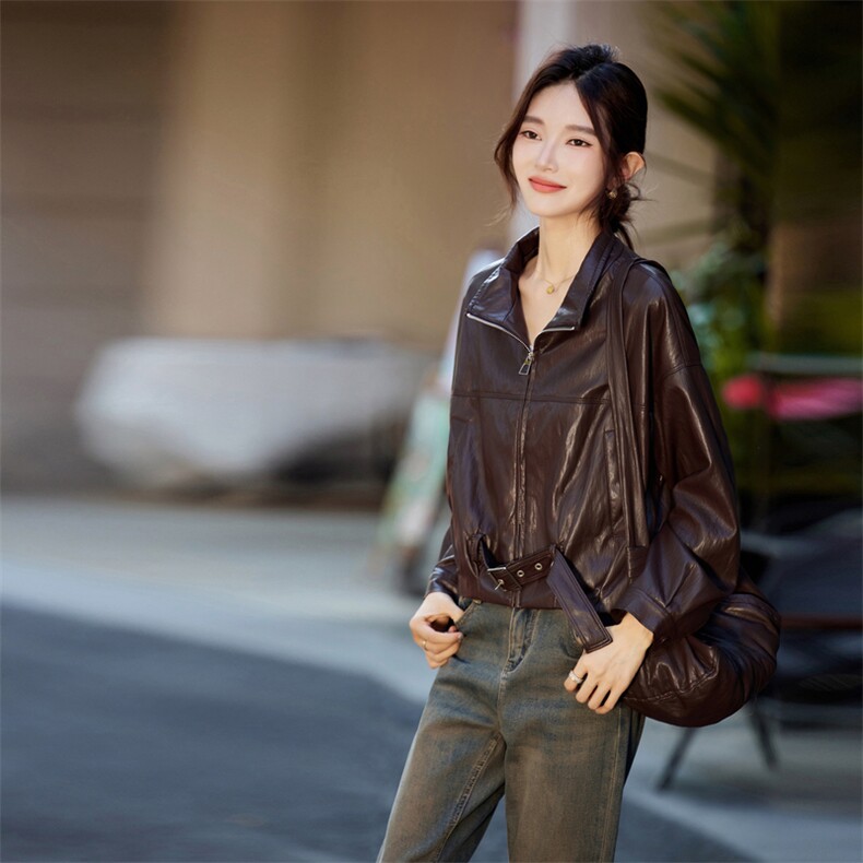 黑色美式复古包包款休闲皮衣外套女2025秋季新款巨好看减龄皮夹克,女装皮衣,安之芮娜