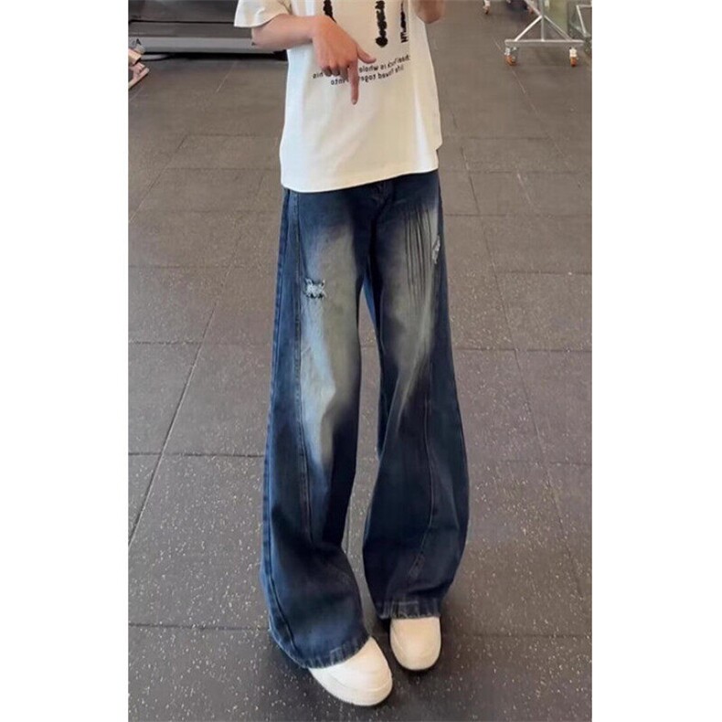 美式复古蓝工装牛仔裤男款夏季微喇裤子宽松慵懒风阔N2124,男装牛仔裤,星座1116A（原606A-3）