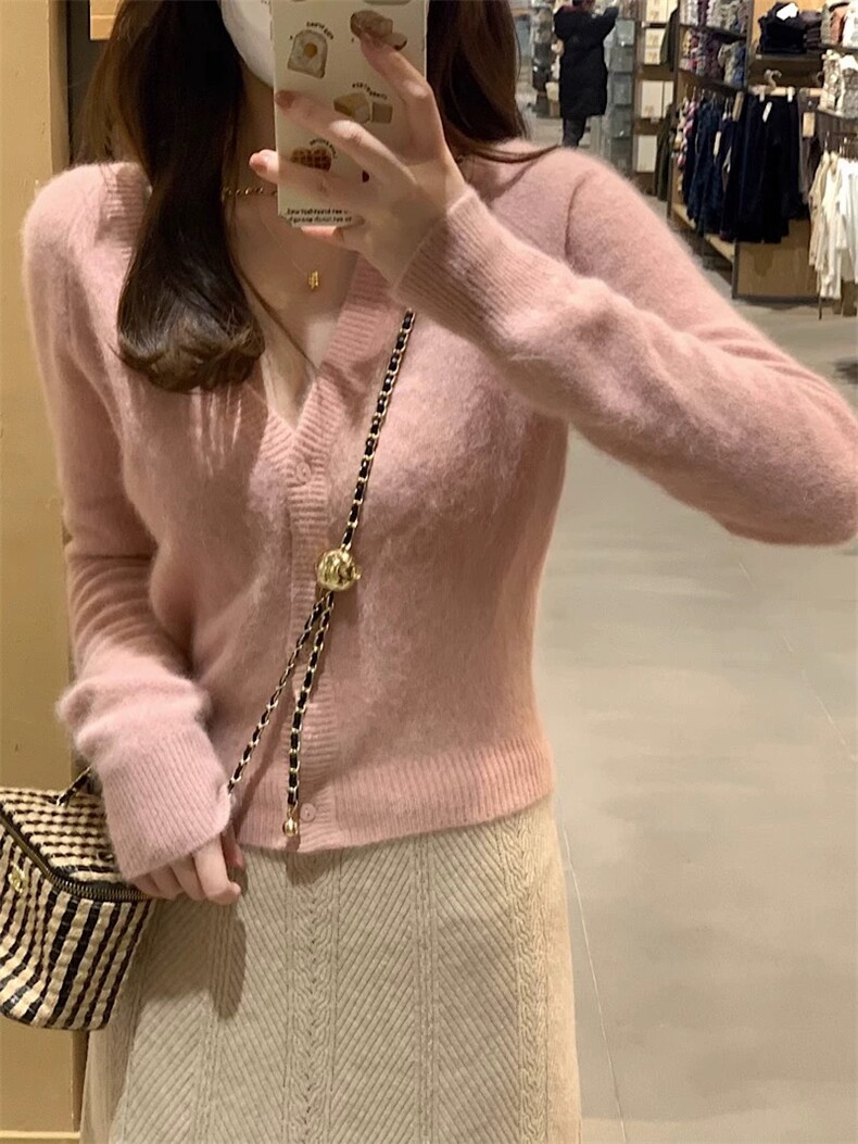 优雅气质女装羊毛衫V领短款插肩袖开衫高级感时尚外套,女装羊毛衫,圣旺供货