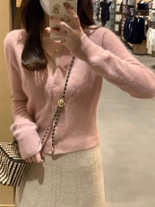 优雅气质女装羊毛衫V领短款插肩袖开衫高级感时尚外套，女装羊毛衫，圣旺供货