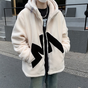 F24-P56 港风连帽加绒棉袄加厚宽松棉服冬季羊羔毛棉衣外套男士图片