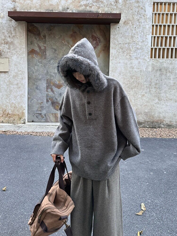 网图灰色连帽针织衫男款加厚毛衣美式复古卫衣外套MY1443-特P70,男装针织衫/毛衣,星座1007（原301D）