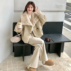 8888白鸭绒加厚毛毛羽绒服女保暖卡其色羊羔毛领翻领p325k528，女装羽绒服，2D143