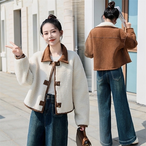 双面可穿麂皮绒上衣女秋季2024新款小个子冬季加绒加厚仿羊羔毛外套图片