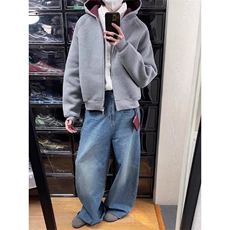 2025新款短款连帽卫衣开衫男女春秋美式潮牌重磅撞色情侣帽衫外套，女装短外套，四季星座505