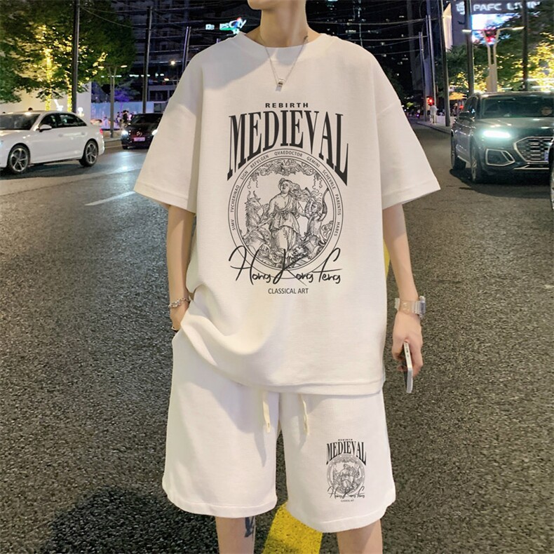 ！2025夏季新款男士华夫格短袖T恤套装学生一套HTZ120P50,男装T恤,电商B220