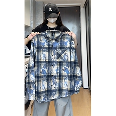 2025春秋新款美式刺绣仿扎染长袖衬衫格子衬衫CS3557特批50-控88，男装衬衫，星座810(原QT5070)