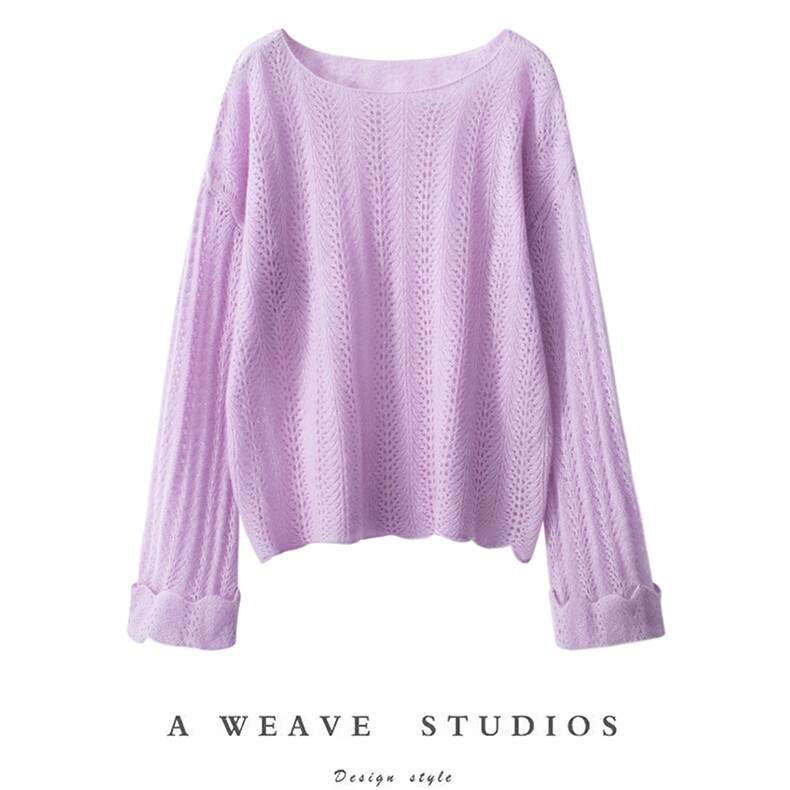 秋冬季新款舒适时尚百搭女士一字领镂空卷边袖羊绒衫，女装羊绒衫，泰盈纯羊绒