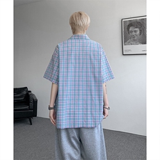 CS1151-特批40控78夏季新款男女格子短袖大码男衬衫（带配件），男装T恤，电商A059