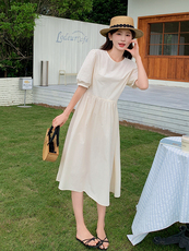 夏季新款棉布连衣裙仙女气质宽松显瘦长裙，女装连衣裙，鑫慧