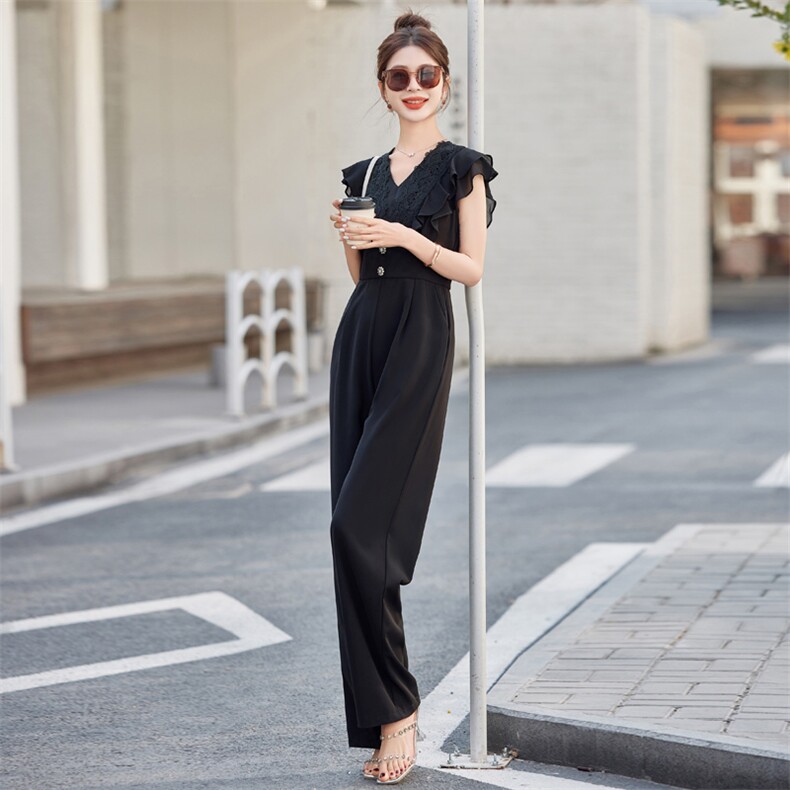气质女神范连体裤女2025夏装高级感无袖修身显瘦蕾丝边连衣裤,女装连体裤,米雪儿