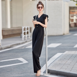 气质女神范连体裤女2025夏装高级感无袖修身显瘦蕾丝边连衣裤图片