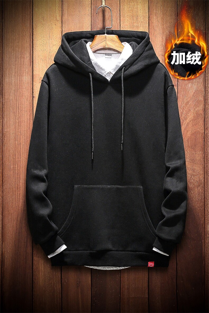 2019冬季新款木板风日系大码纯色加绒加厚休闲连帽男卫衣W061-P55,男装卫衣,电商A001