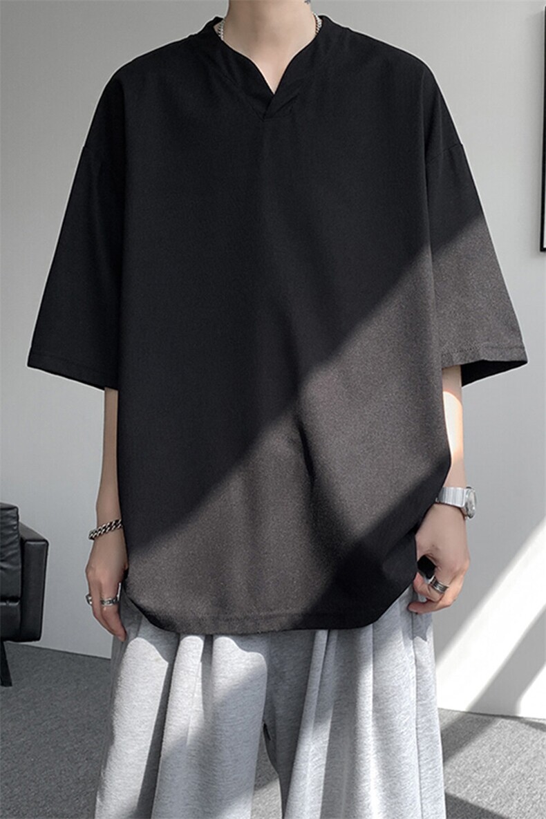8XL-M短袖t恤男款夏季薄款垂感小V领七分袖加肥加大码DT005特P20,男装T恤,电商B312